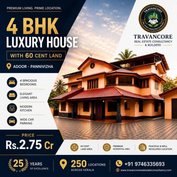 Luxury Architect-Designed House with 60 Cents of Land for Sale – Pannivizha, Adoor
