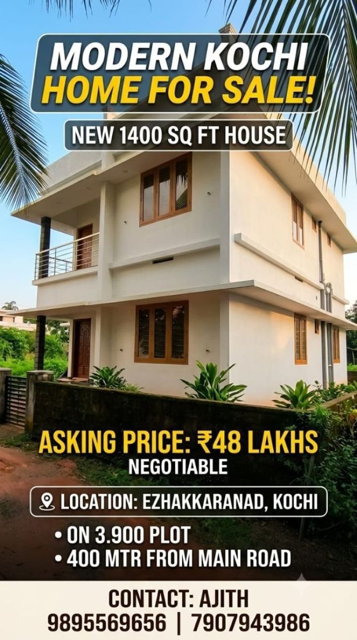 New 3 bedroom House for Sale - Ezhakkaranad, Kochi