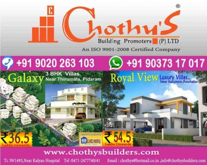 Chothys Builders Villas&Appartments in Trivandrum 9020263103