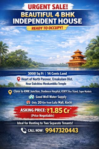 4BHK House for Sale in North Paravur, Ernakulam - 3000 Sqft Villa