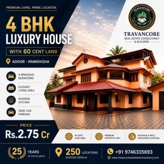 Luxury Architect-Designed House with 60 Cents of Land for Sale – Pannivizha, Adoor